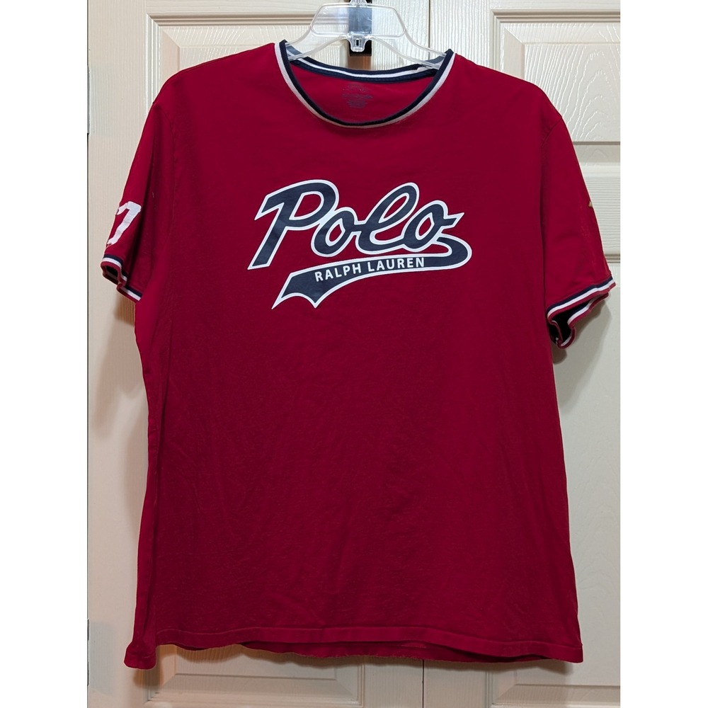 Polo Ralph Lauren Baseball Bear Ringer T-Shirt Red Script Logo XXL Vintage Style